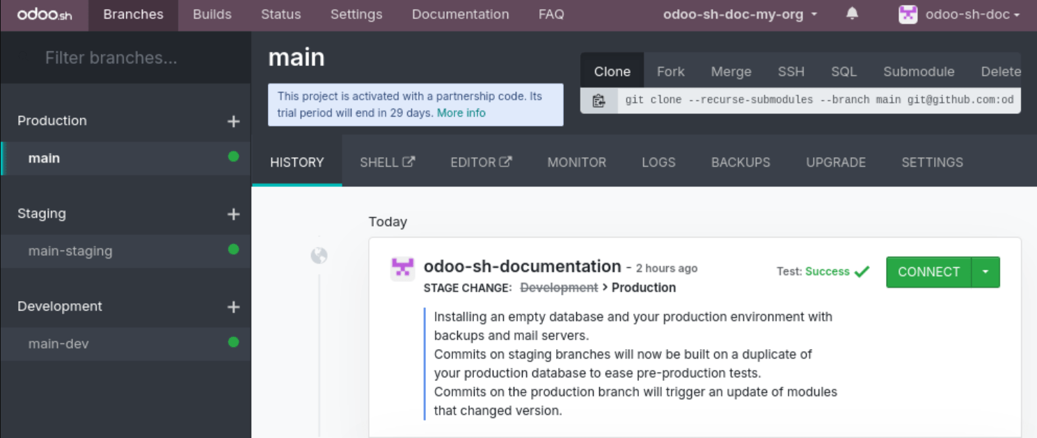Ejemplo de un proyecto de Odoo.sh
