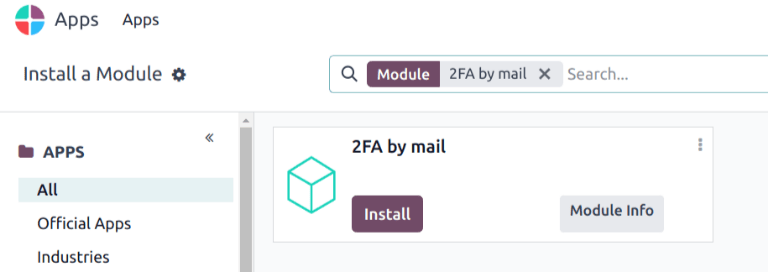 A 2FA by mail modul az Alkalmazások könyvtárában.