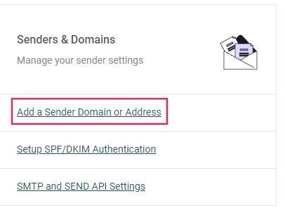 Feladó domain vagy cím hozzáadása a Mailjet felületén.