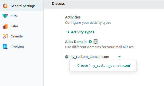 Az alias domain az általános beállításokban.