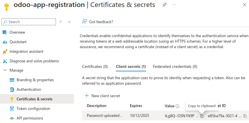 Titkos kulcs hozzáadása egy Microsoft Azure-alkalmazáshoz
