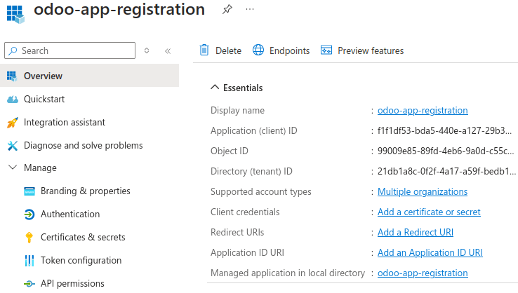 Microsoft Azure-alkalmazás regisztrálása