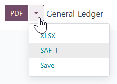 A SAF-T gomb a fájl XML formátumban történő exportálásához