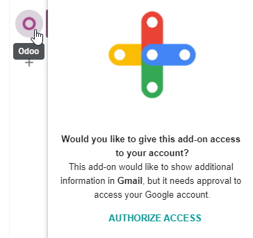 Az Hozzáférés engedélyezése gomb az Odoo bővítmény panel jobb oldalsávjában.