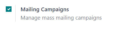 Az Odoo Email Marketing kampány funkció beállításának nézete.