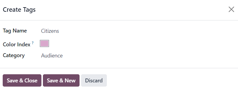 A Create Tags felugró űrlap, amely egybeesik a Talks oldalon található legördülő szűrőmenükkel.