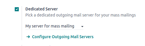 Dedikált levelezőszerver az Email Marketing alkalmazás beállításaiban.