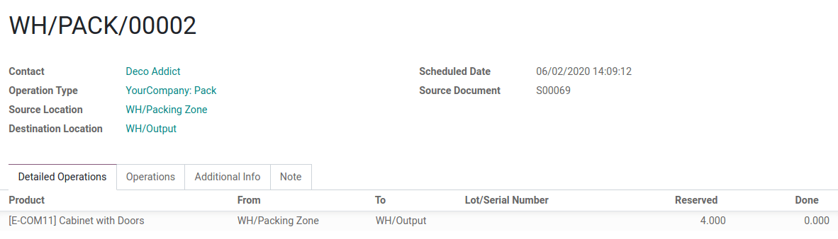 A csomagolási és kimenő zónák közötti átvitel részletes műveleteinek nézete.