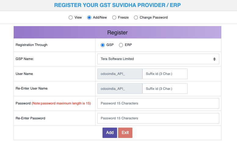 GSP API regisztrációs adatok beküldése