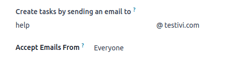 Az e-mail alias nézete az Odoo Project irányítópult nézetében