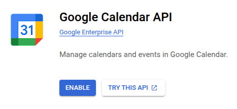 Engedélyezze a Google Calendar API-t.