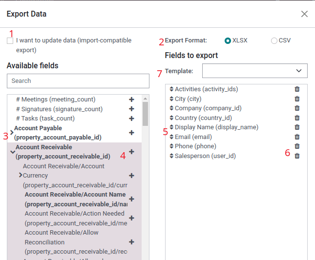 Az Odoo-ban történő adatexportáláskor figyelembe veendő beállítások áttekintése.