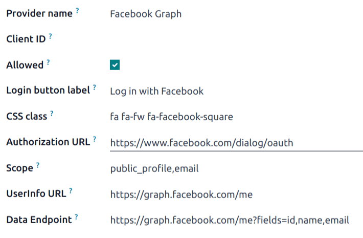 A Facebook Graph rekord Odoo-ban.