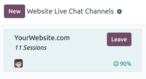 Egy csatorna űrlapjának nézete és a csatlakozási lehetőség az Odoo Live Chat csatornához.