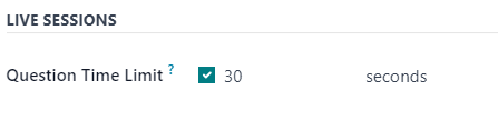 Az Odoo Kérdőívek alkalmazás Opciók fülének Élő ülések szakasza.