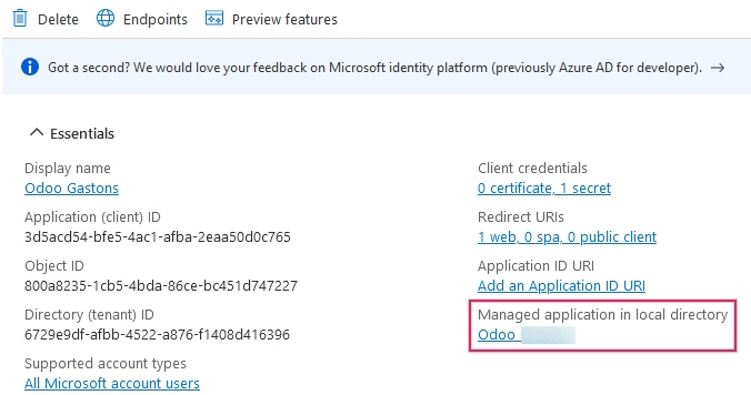 Felhasználók/csoportok hozzáadásához kattintson a Managed application in local directory hivatkozásra a létrehozott alkalmazásnál.