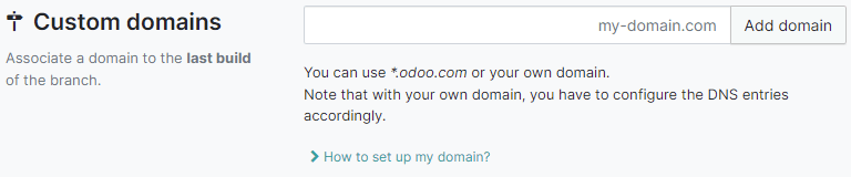 Egy domain név hozzárendelése egy Odoo.sh ághoz