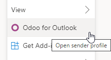 Az Odoo for Outlook bővítmény gombja
