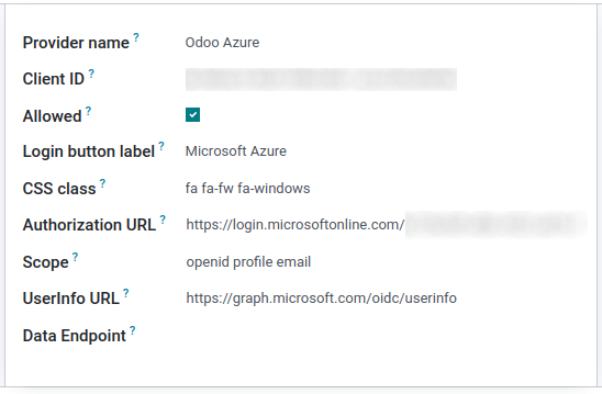 Az Odoo szolgáltató beállítása a Beállítások alkalmazásban.