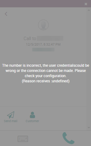 Hibás szám üzenet az Odoo VoIP widgetben.