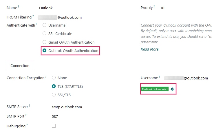 Érvényes Outlook Token jelzője.