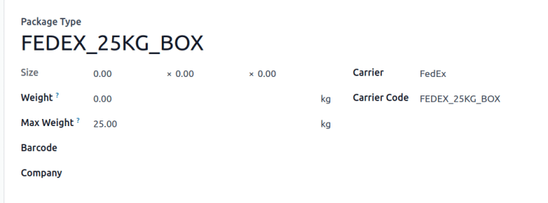 Csomag típus a FedEx 25 kilogrammos dobozához.
