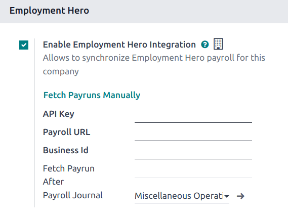 Az Employment Hero integráció engedélyezése.