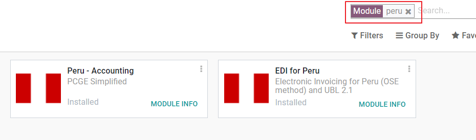 A "Modul" szűrő "Peru" értékre van állítva