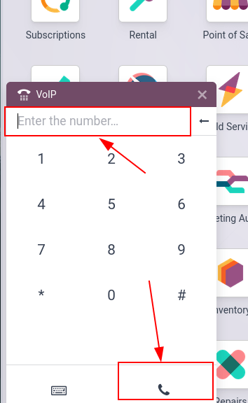 Kapcsolódás egy konferencia kiterjesztéshez az Odoo VoIP widget használatával.