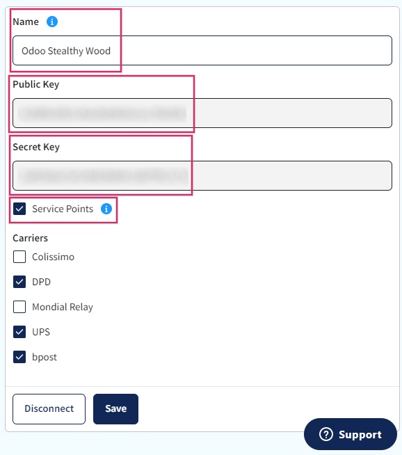 A Sendcloud-integráció konfigurálása és a hitelesítő adatok fogadása.