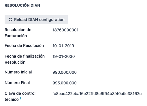 A DIAN-konfiguráció újratöltése gomb az értékesítési naplókban.
