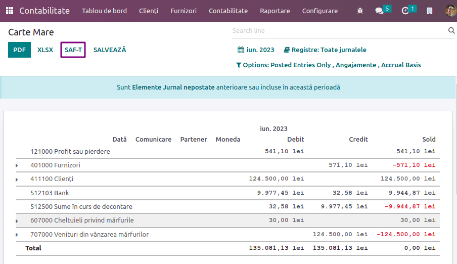 Kattintson a 'SAF-T' gombra a D.406 XML nyilatkozat exportálásához.