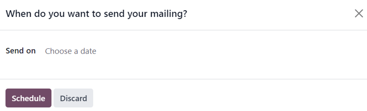 Felugró ablak nézete, amely akkor jelenik meg, amikor az e-mail űrlapon az ütemezés gombra kattintanak.
