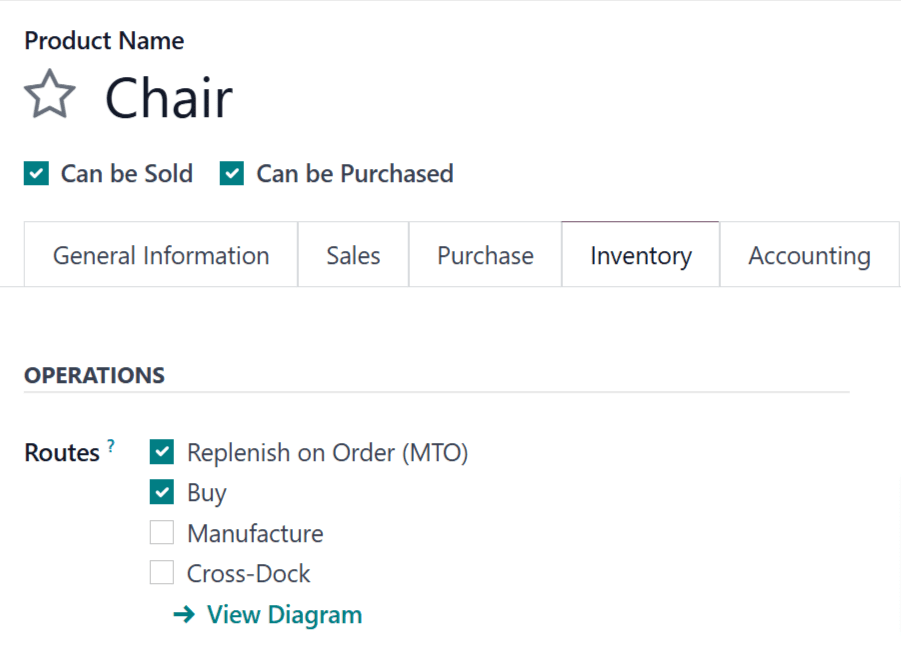 Válassza ki az MTO útvonalat és egy második útvonalat az Inventory fülön.