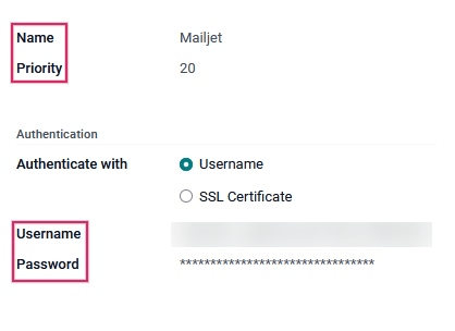 Az Odoo kimenő levelezőszerver beállításai.
