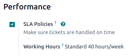 Egy csapat oldalának nézete a Helpdeskben, az SLA Policies beállításra összpontosítva.