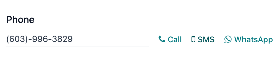 Az SMS ikon egy tipikus, az Odoo adatbázisban található kapcsolati adatlapon.