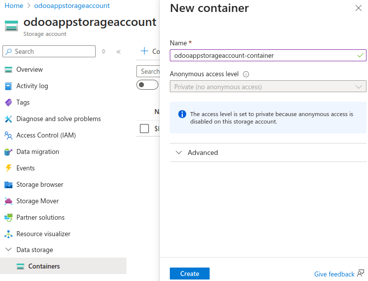 Microsoft Azure tárolóegység létrehozása