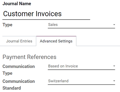 Konfigurálja naplóját, hogy az ISR fizetési referenciként jelenjen meg az Odoo-ban kiállított számláin