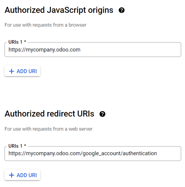 Adja hozzá az engedélyezett JavaScript eredeteket és az engedélyezett átirányítási URI-kat.