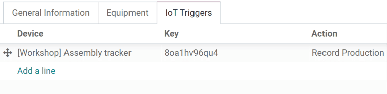 A munkaközpont űrlapjának IoT Triggers füle.