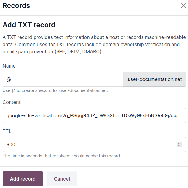 TXT rekord létrehozása a domain név tulajdonjogának igazolására
