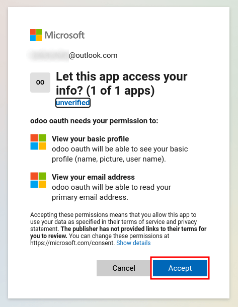Acceptați condițiile Microsoft pentru permisiunea de acces la informațiile contului dvs.
